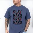 Play Hard Pray Hard Youth Boy Christian Baseball Jesus Men's Comfort Colors T-Shirt Blue Jean