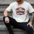 Never Underestimate An Old Man Who Plays Baseball Men's Comfort Colors T-Shirt Ivory Never Underestimate An Old Man Who Plays Baseball Men's Comfort Colors T-Shirt Ivory
