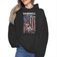 Vintage USA Flag Baseball Player Proud Baseball Mom Wmen Hoodie