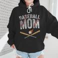 Baseball Mom Crossed Bats With Ball On Fire Distressed Wmen Hoodie
