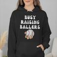 Busy Raising Ballers Baseball Mom Groovy Mother Day Wmen Hoodie
