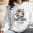 Artsy Baseball Mom Flowers Unique Game Day Ball Distressed Wmen Hoodie