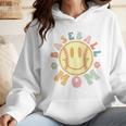 Groovy Retro Floral Happy Smiling Face Baseball Mom Wmen Hoodie