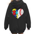 Autism Baseball Heart Autism Puzzle Baseball Mom Women Hoodie Back Print