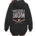Baseball Mom Crossed Bats With Ball On Fire Distressed Women Hoodie Back Print