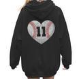 Baseball Number 11 Distressed Heart For Baseball Moms Women Hoodie Back Print