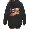 Groovy Retro I Love Hot Baseball Moms With After Game Snacks Women Hoodie Back Print