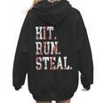 Hit Run Steal Baseball Mom For Women Baseball Women Hoodie Back Print