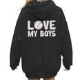 I Love My Boys Baseball Moms Women Hoodie Back Print