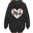Mother's Day Distressed Heart Baseball Mom Mama Sport Fan Women Hoodie Back Print