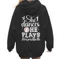 She Dances He Plays Mom Of Both Dance And Baseball Mom Women Hoodie Back Print She Dances He Plays Mom Of Both Dance And Baseball Mom Women Hoodie Back Print