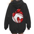 Womens Custom Baseball Mom Number 12 Heart For Mom Mommy Women Hoodie Back Print