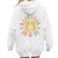Groovy Retro Floral Happy Smiling Face Baseball Mom Women Hoodie Back Print