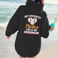 My Favorite Pitcher Calls Me MomMom Pitcher Baseball Mom Mom Women Hoodie Back Print