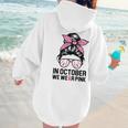 In October We Wear Pink Baseball Mom Messy Bun Breast Cancer Women Hoodie Back Print