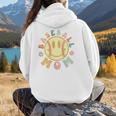Groovy Retro Floral Happy Smiling Face Baseball Mom Women Hoodie Back Print