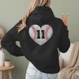 Baseball Number 11 Distressed Heart For Baseball Moms Women Hoodie Back Print