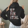 Hit Run Steal Baseball Mom For Women Baseball Women Hoodie Back Print