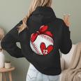 Womens Custom Baseball Mom Number 12 Heart For Mom Mommy Women Hoodie Back Print