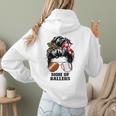 Mom Of Ballers Messy Bun Football Mom Baseball Mom Of Both Women Hoodie Back Print