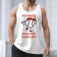 Hit Hard Run Fast Turn Left Baseball Player Premium Tri-Blend Men Tank Top