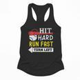 Women's Hit Hard Run Fast Turn Left Baseball Quote Fan Coach Flowy Tank