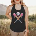 Dripping Pink Baseball Crossed Bats Summer Flowy Tank