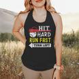 Women's Hit Hard Run Fast Turn Left Baseball Quote Fan Coach Flowy Tank