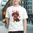 Dachshund Valentines Day Wiener Dog Lover Weenie Heart Raglan Baseball Tee Graphic Youth