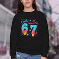 I Was 6 Now I'm 7 67 Birthday Baseball Drip 7 Year Old Youth Crewneck Sweatshirt