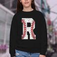 Baseball Alphabet Monogram Initial Letter R Youth Crewneck Sweatshirt