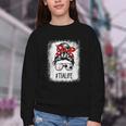 Bleached Tia Life Soccer Messy Bun Baseball Game Day Youth Crewneck Sweatshirt Bleached Tia Life Soccer Messy Bun Baseball Game Day Youth Crewneck Sweatshirt