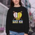 Bonus Mom Of Both Half Baseball Softball Ice Cream Drip Youth Crewneck Sweatshirt