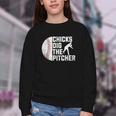 Chicks Dig The Pitcher Baseball Youth Crewneck Sweatshirt Chicks Dig The Pitcher Baseball Youth Crewneck Sweatshirt