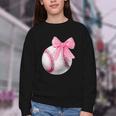 Cute Coquette Baseball Pink Bow Player & Fan Girls Youth Crewneck Sweatshirt