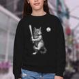 Cute Kitten Playing Baseball Hitter Bat Cool Baseball Cat Youth Crewneck Sweatshirt