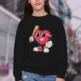Heart Play Baseball Valentine's Day Teens Boys Girls Kids Youth Crewneck Sweatshirt