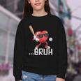 Valentines Bruh Red Heart Playing Baseball Men Boys Kids Youth Crewneck Sweatshirt