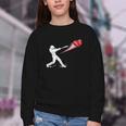 Valentines Day Baseball Batter Silhouette Heart Youth Crewneck Sweatshirt