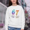 67 Meme Baseball Kids Girls Humor Number 6 7 Youth Crewneck Sweatshirt