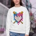 Baseball Boys Ice Cream Drip Baseball Youth Crewneck Sweatshirt