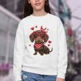 Dachshund Valentines Day Wiener Dog Lover Weenie Heart Raglan Baseball Tee Youth Crewneck Sweatshirt
