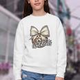Wildcats Baseball Leopard Print Coquette Bow Mascot Game Day Youth Crewneck Sweatshirt
