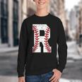 Baseball Alphabet Monogram Initial Letter R Youth Crewneck Sweatshirt