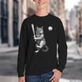 Cute Kitten Playing Baseball Hitter Bat Cool Baseball Cat Youth Crewneck Sweatshirt