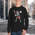 Halloween Skeleton Playing Baseball 67 Six Seven Meme Youth Crewneck Sweatshirt