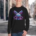 Neon Dripping Baseball And Bats Colorful Sports Art Youth Crewneck Sweatshirt Neon Dripping Baseball And Bats Colorful Sports Art Youth Crewneck Sweatshirt