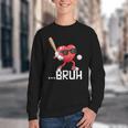 Valentines Bruh Red Heart Playing Baseball Men Boys Kids Youth Crewneck Sweatshirt