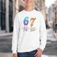 67 Meme Baseball Kids Girls Humor Number 6 7 Youth Crewneck Sweatshirt