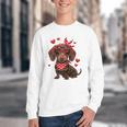 Dachshund Valentines Day Wiener Dog Lover Weenie Heart Raglan Baseball Tee Youth Crewneck Sweatshirt